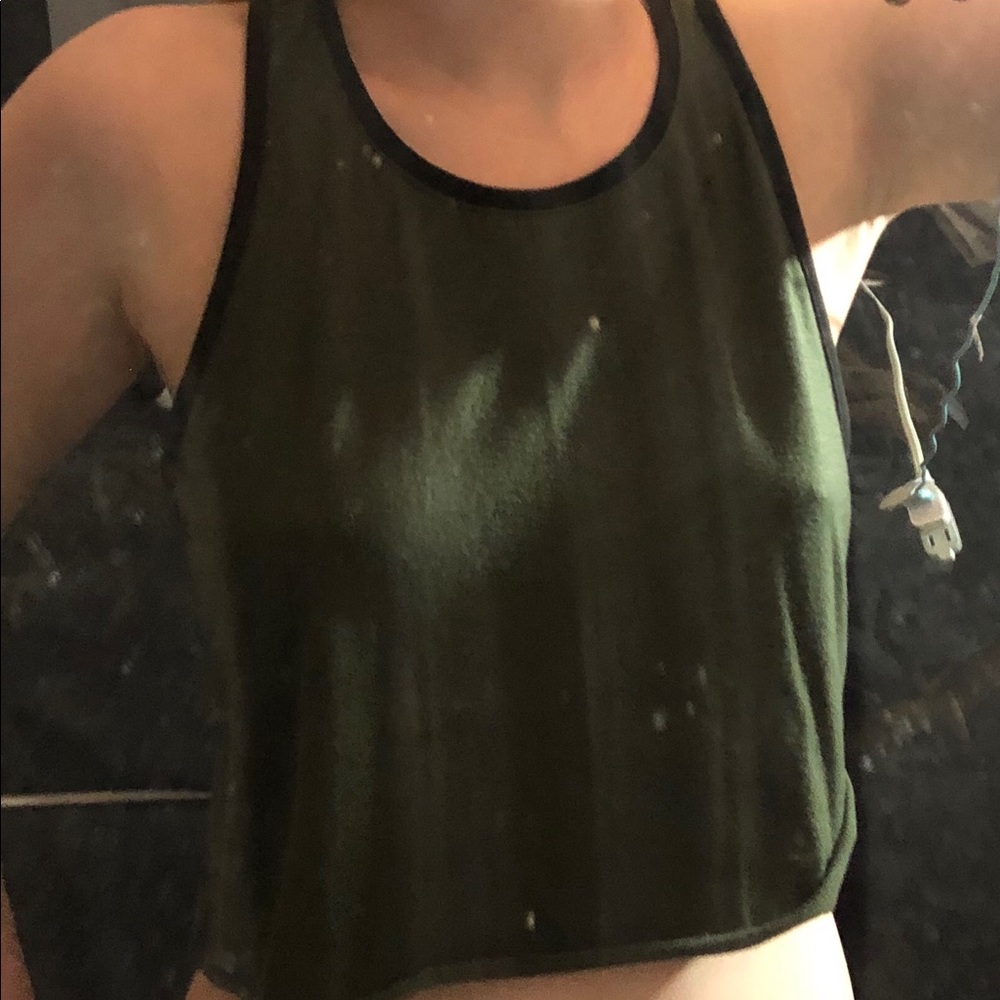 Green and black lined cropped tank top